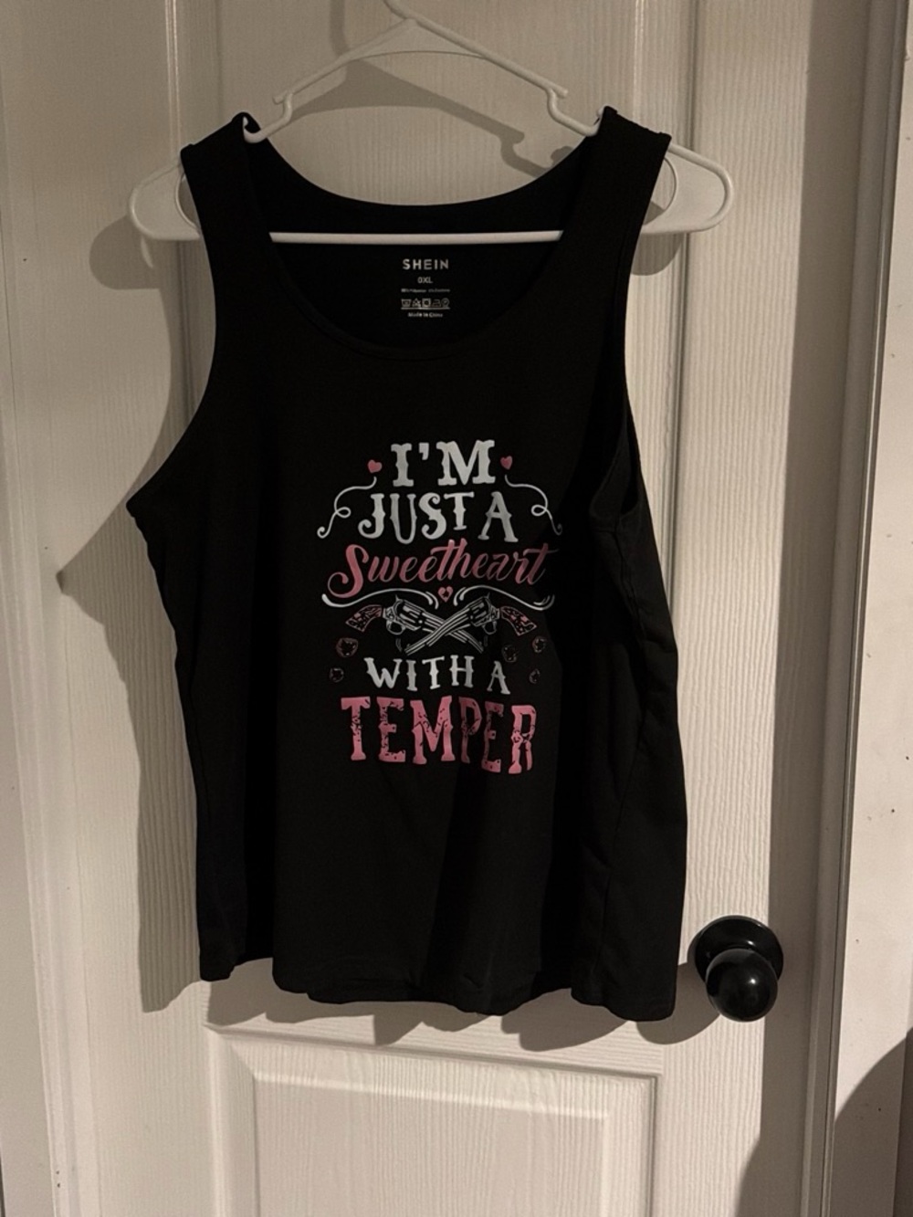 SHEIN Black Graphic Tank Top with Pink & White Lettering